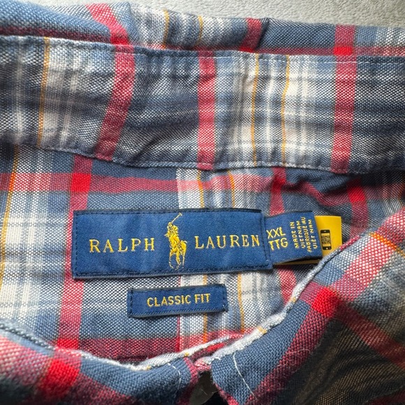 Ralph Lauren Classic Fit Plaid Button Down Shirt Men's XXL Navy Blue Red White - Picture 6 of 11